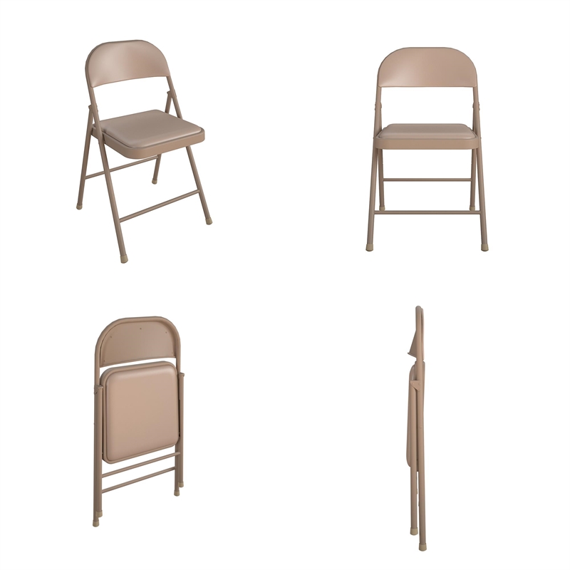 COSCO SmartFold Vinyl Folding Chair in Antique Linen (4-Pack)
