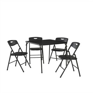 5 Piece Vinyl Folding Table Set in Black