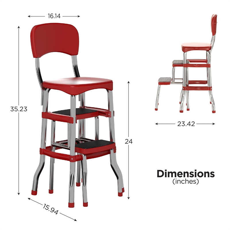 Cosco Retro Counter Stool with Pull Out Step Stool in Red