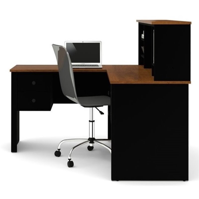 Bestar Somerville L Shaped Desk With Hutch In Black And Tuscany