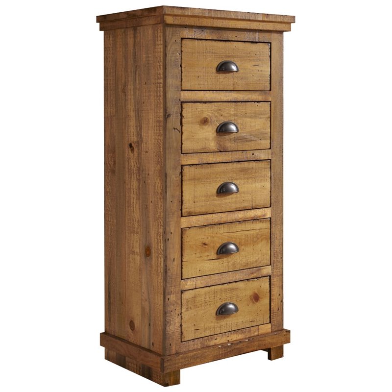 Progressive Furniture Willow 5 Drawer Wood Lingerie Chest in Distressed Pine Tan