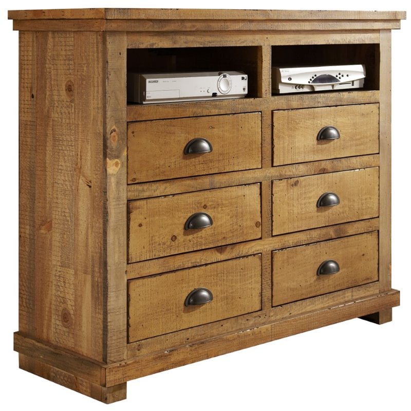 Progressive Furniture Willow 6 Wood Drawer Media Chest in Distressed Pine Tan