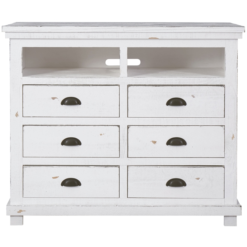 Drawer Media Chest In Distressed White, Progressive Furniture Willow Dresser In Distressed Pine