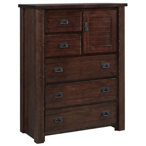 progressive furniture trestlewood 5 drawer door chest in mesquite pine