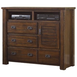 progressive furniture trestlewood 4 drawer media chest in mesquite pine