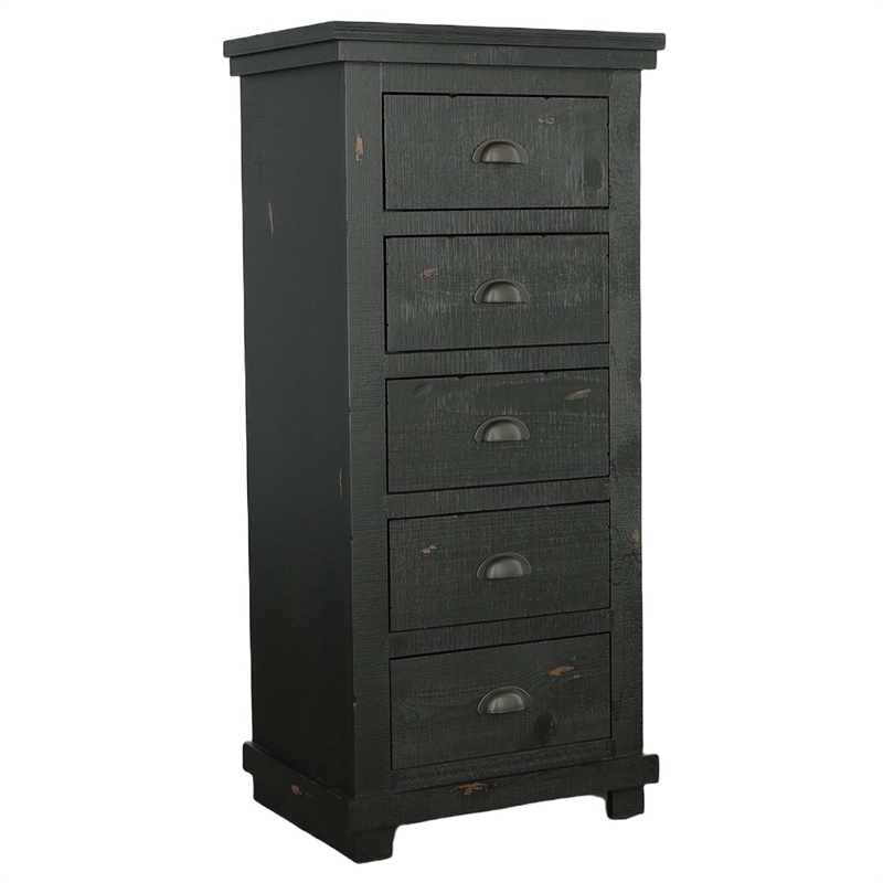 Progressive Furniture Willow 5 Drawer Wood Lingerie Chest in Distressed Black
