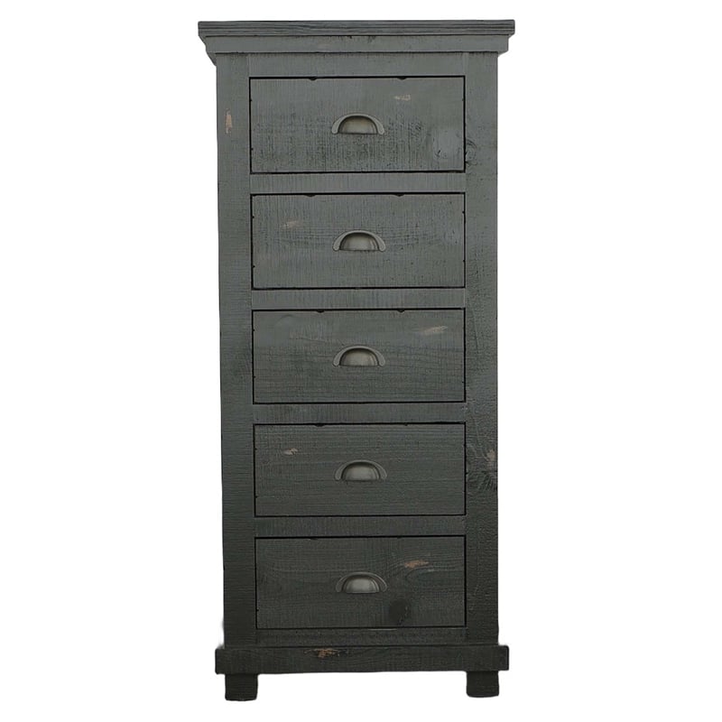 Progressive Furniture Willow 5 Drawer Wood Lingerie Chest in Distressed Black