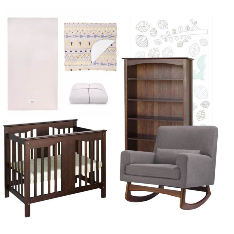 7 Piece Nursery Furniture Set With Crib And Rocking Chair Bookcase In Wooden Style