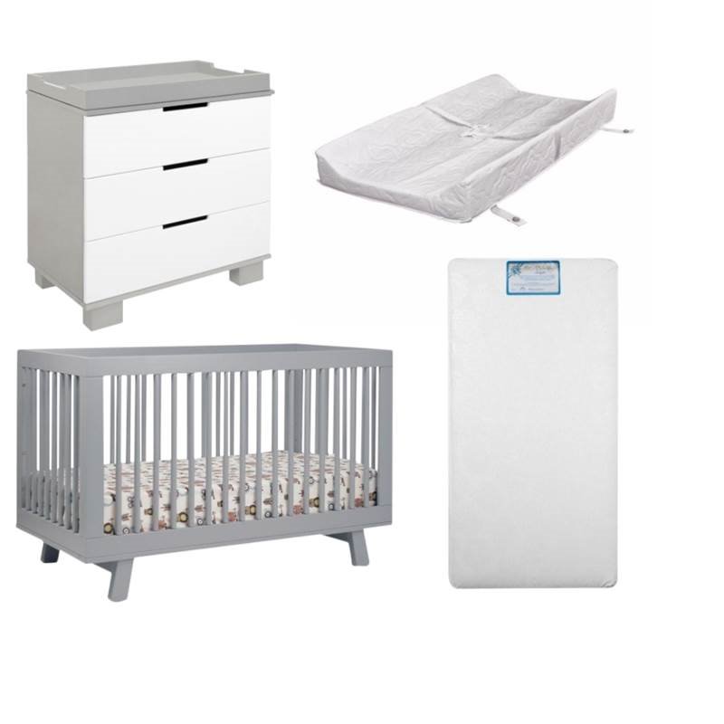 4 Piece Nursery Furniture Set With Changer And Crib Padding In 4 Piece Nursery Furniture Set With Changer And Crib Padding In Gray White