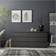 3 Piece Bedroom Set with 6-Drawer Double Dresser and Two Night Stands in Black Woodgrain