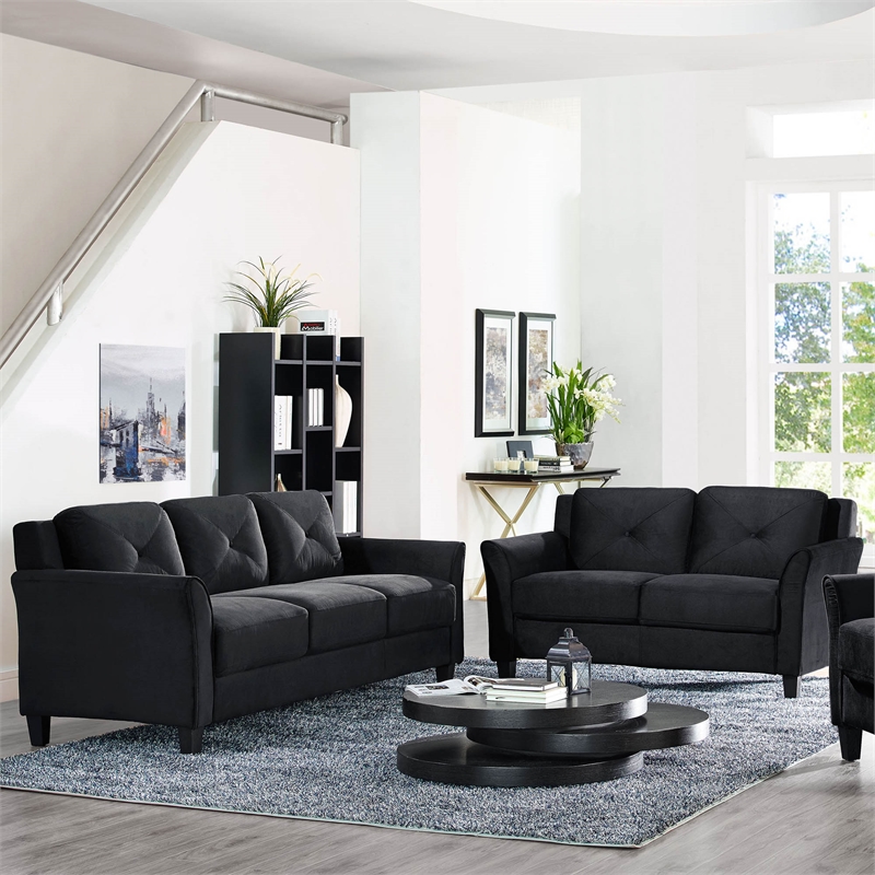 Home Square Transitional 2 Piece Set with Sofa and Loveseat in Black