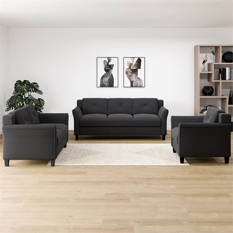 Home Square Transitional 2 Piece Set with Sofa and Loveseat in Black
