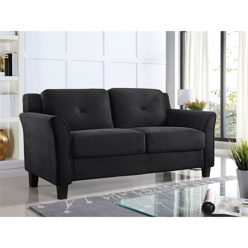 Home Square Transitional 2 Piece Set with Sofa and Loveseat in Black