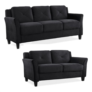 home square transitional 2 piece set with sofa and loveseat in black