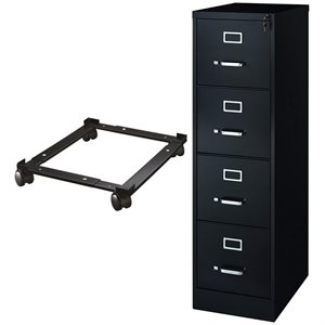 2 piece filing cabinet and file caddy set in black