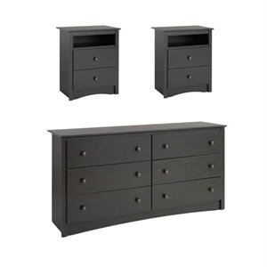 3 piece set with 2 nightstands and dresser in washed black