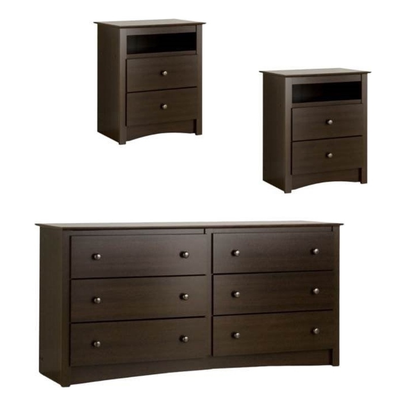 3 Piece Set With 2 Nightstands And Dresser In Espresso Finish