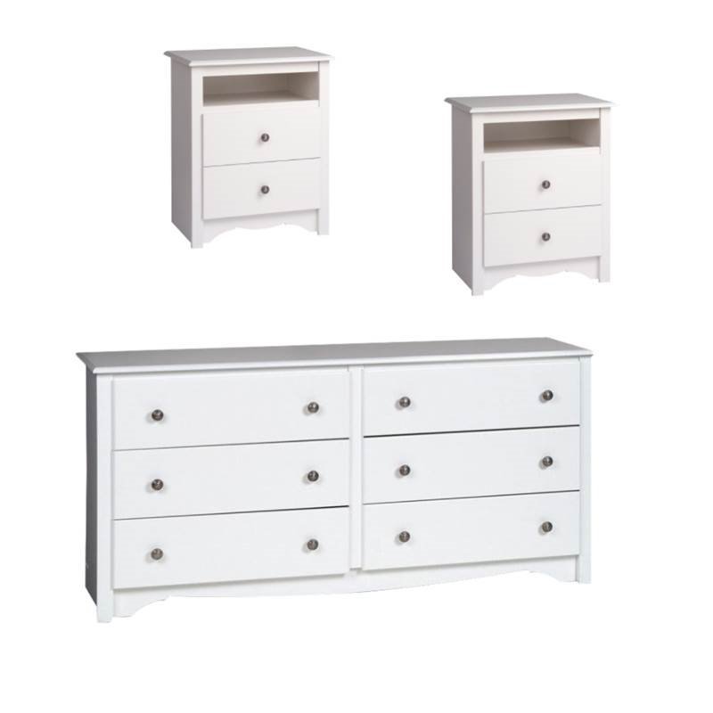 Nightstands And Dresser In White Finish, White Wooden Dresser Set