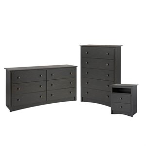 3 piece set with nightstand dresser and chest in black