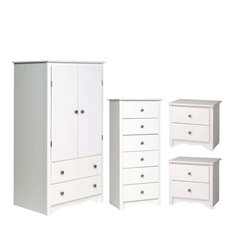4 Piece Bedroom Set With 2 Nightstands Wardrobe Armoire And Lingerie Chest In White 1765332 Pkg