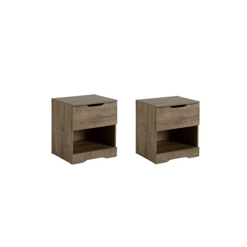Bedroom Furniture Set of 2 Nightstands in Weathered Oak