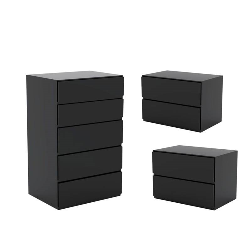 Home Square 3 Piece Set With Set Of 2 Nightstand And Chest In Black Lacquer And Melamine From Homesquare Daily Mail