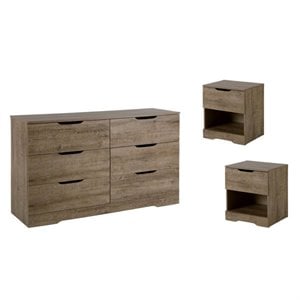 3 piece set with set of 2 nightstands and dresser in weathered oak