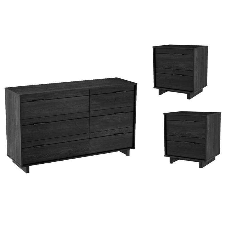 3 Piece Set With Dresser And Set Of 2 Nightstand In Gray Oak