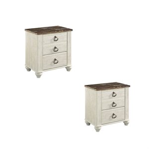 set of 2 rustic nightstand in two tone