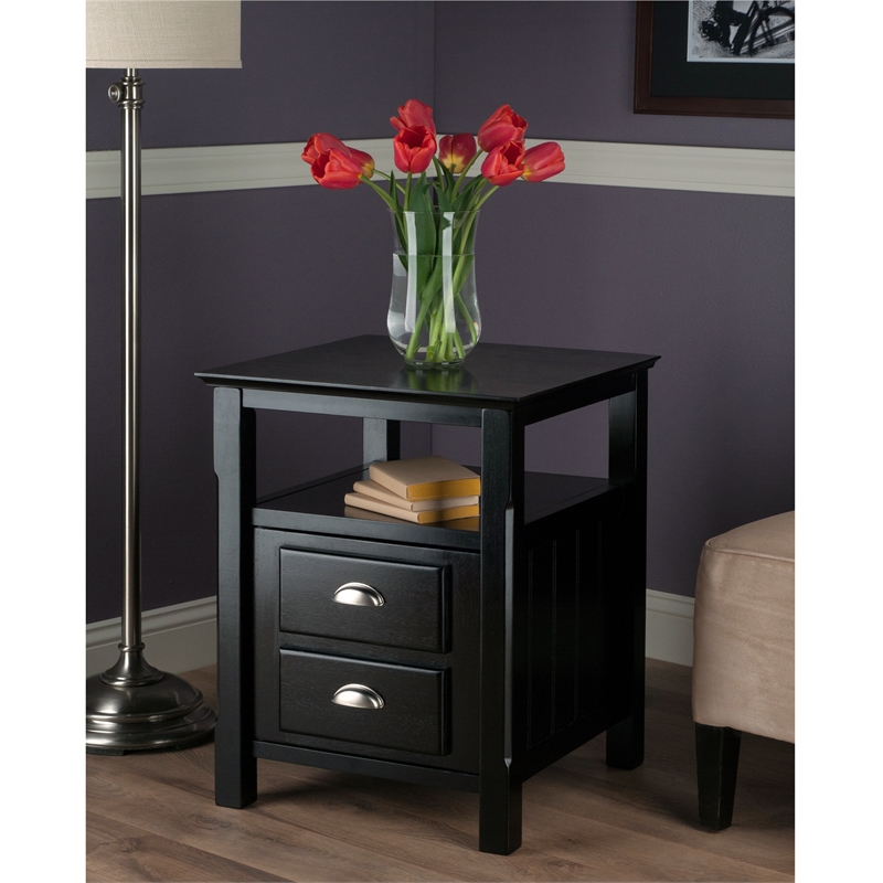 Set of 2 Nightstand with 2 Drawers in Black