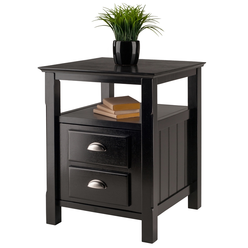 Set of 2 Nightstand with 2 Drawers in Black