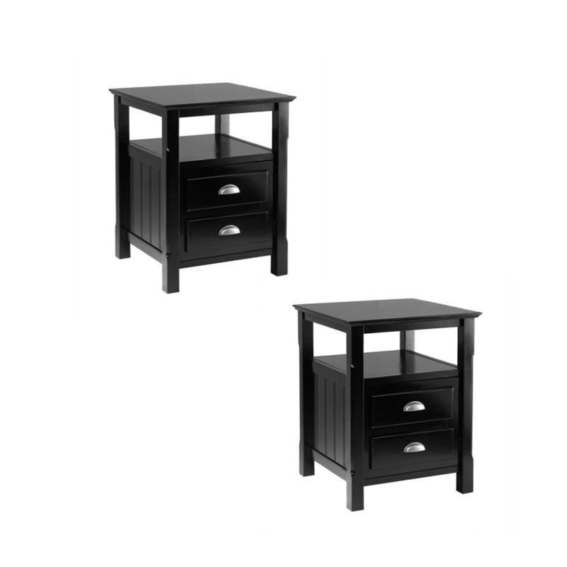 Set of 2 Nightstand with 2 Drawers in Black