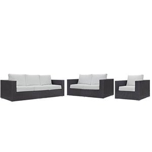 3 Piece Outdoor Sofa Set with Sofa, Loveseat, and Chair in Espresso and White