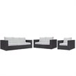 3 Piece Outdoor Sofa Set with Sofa, Loveseat, and Chair in Espresso and White