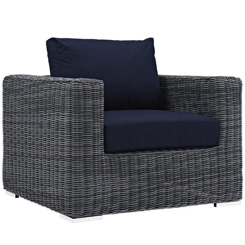 Set of 2 Rattan Patio Chairs in Navy