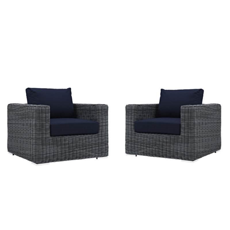 Set of 2 Rattan Patio Chairs in Navy