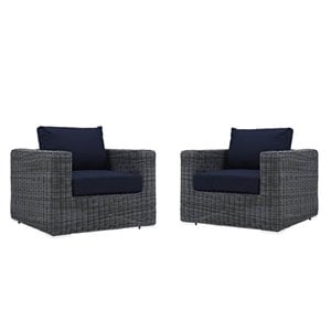 set of 2 rattan patio chairs in navy
