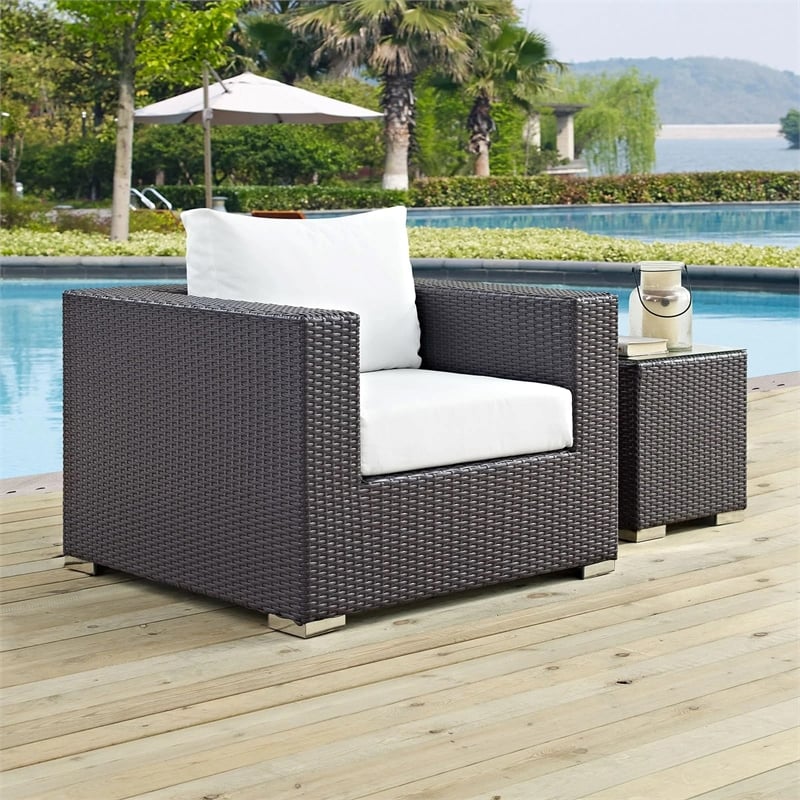 Home Square 2 Piece Rattan and Aluminum Outdoor Patio Chair Set - Espresso/White