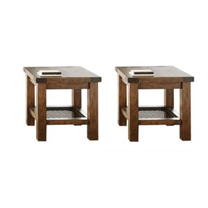 set of 2 end table in distressed oak