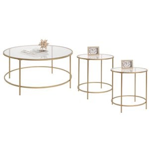 3 piece coffee table set with coffee table and set of 2 end table in satin gold