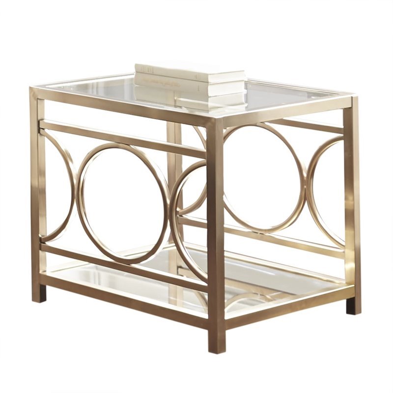 Set of 2 Glass Top End Table in Gold Chrome