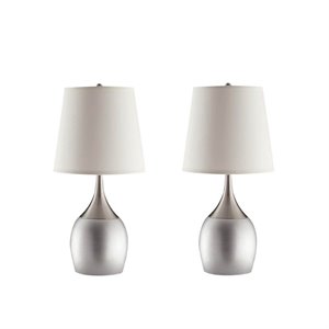 set of 2 modern table lamps in silver 