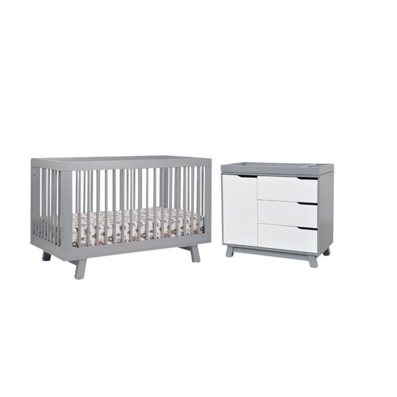 2 Piece Nursery Set With Crib And Changing Table Set In Gray