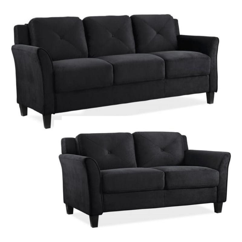 2 Piece Living Room Sofa and Loveseat Set in Black