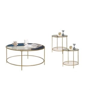 3 piece coffee table set with coffee table and set of 2 end tables in gold