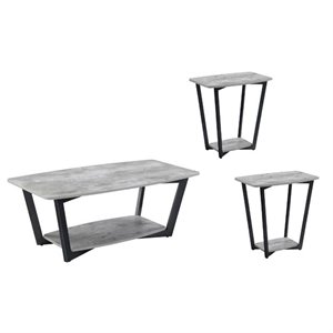3 piece coffee table set with coffee table and set of 2 end table in faux birch