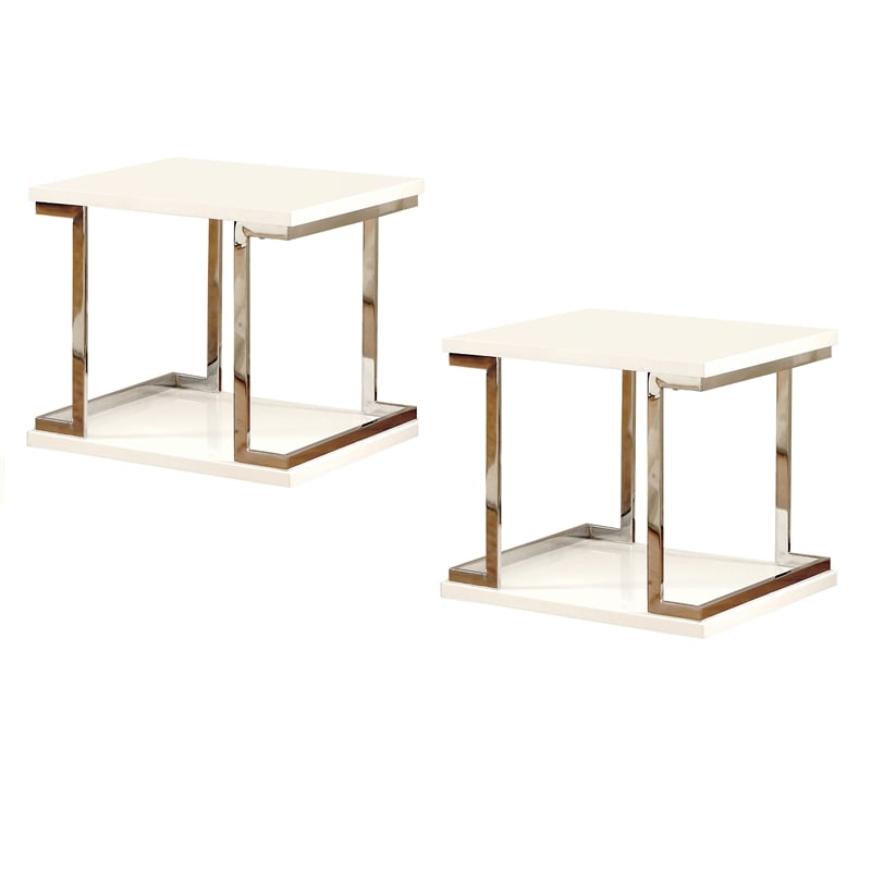 Home Square Wood Square End Table in White (Set of 2)