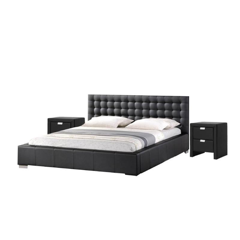 3 Piece Bedroom Set with Tufted Queen Platform Bed and Set of 2 Nightstand in Black
