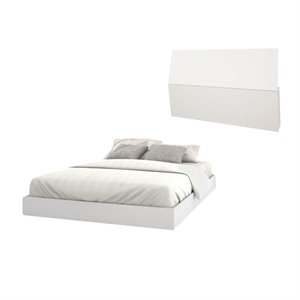 2 piece modern bedroom set with queen size headboard and bed in white