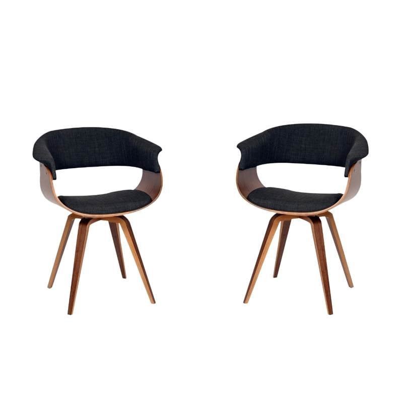 Mid-Century Modern 2 Piece Fabric Upholstered Accent Chair in Charcoal
